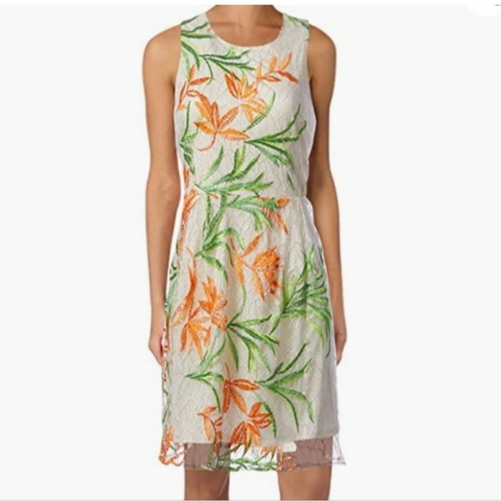 Laundry by Shelli Segal Los Angeles NWT ivory tropical midi dress 10